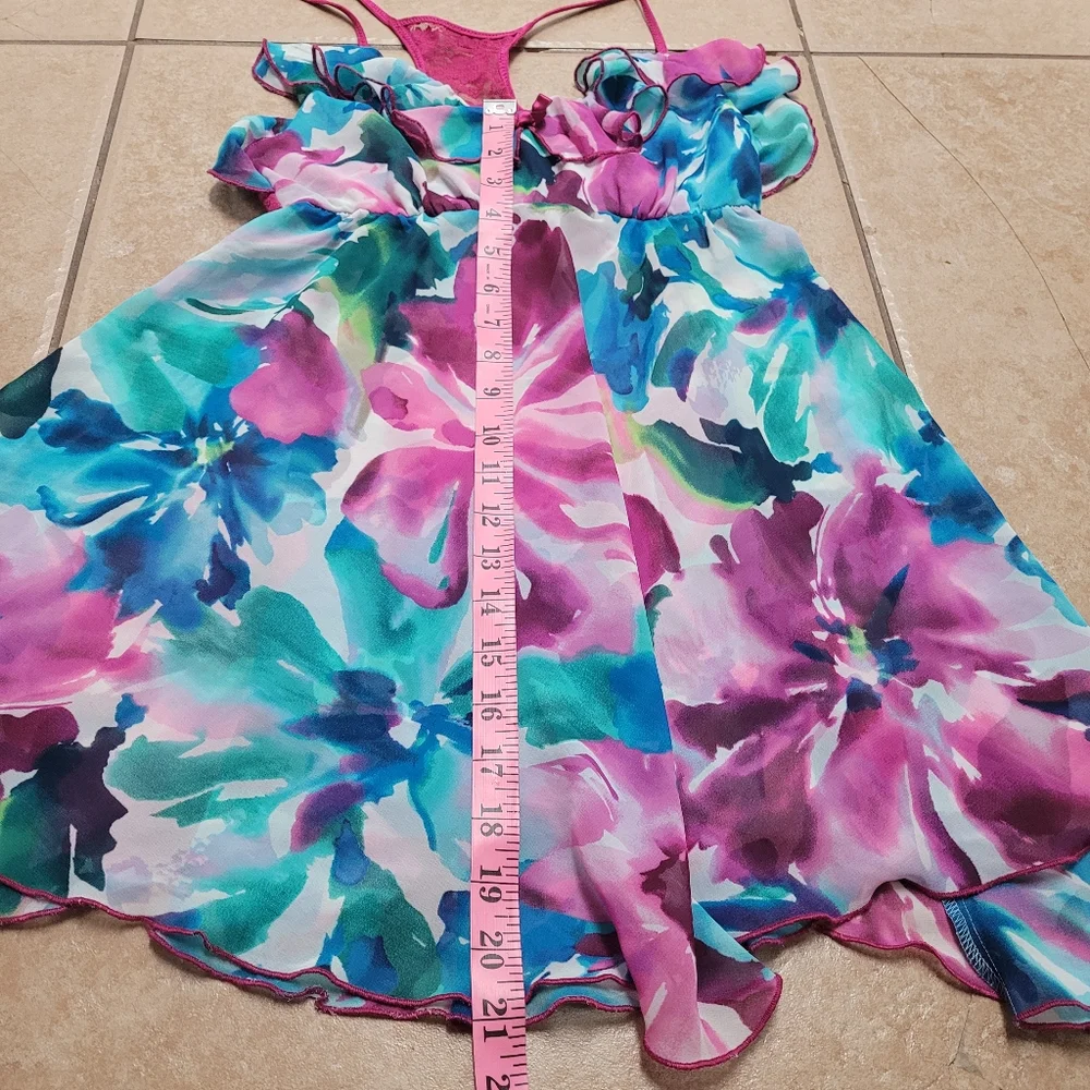 In bloom Purple Blue Floral Sheer Ruffle Nightgown